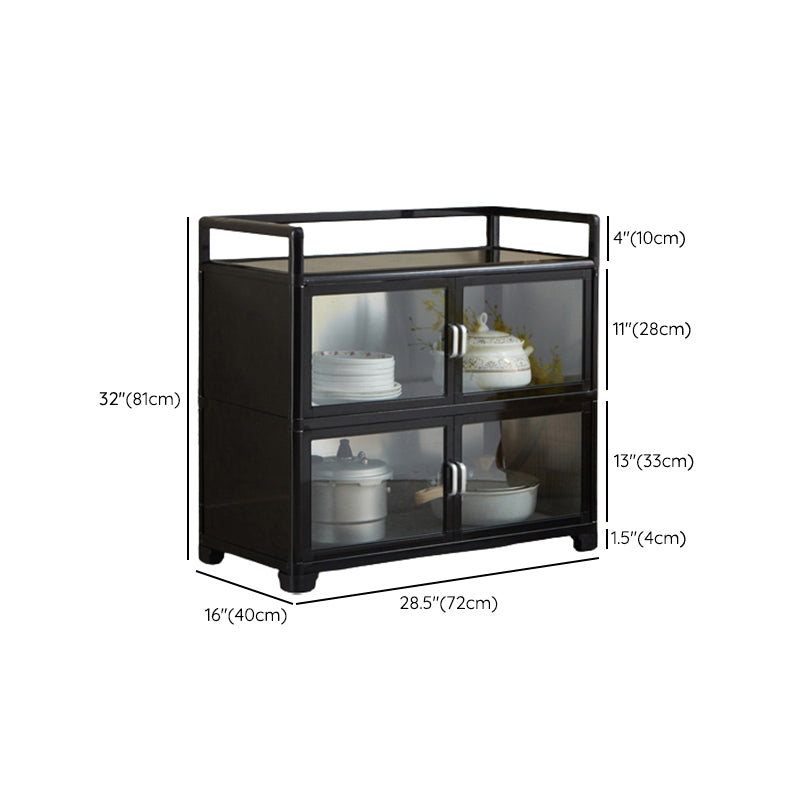 Contemporary Black Metal Sideboard Glass Doors Buffet Table for Living Room