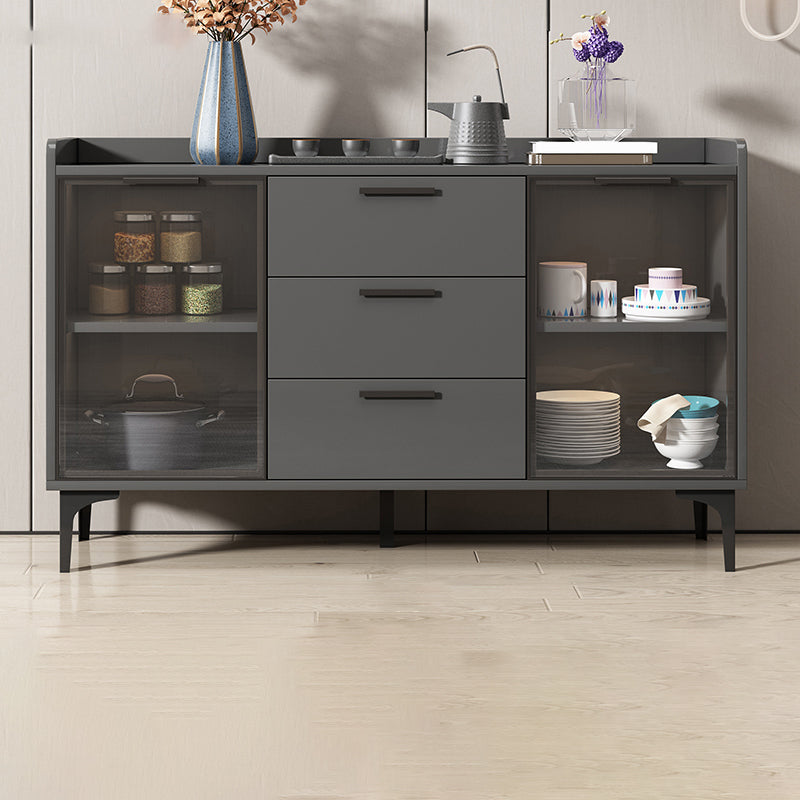 Modern Style Glass Doors Buffet Sideboard Engineered Wood Credenza