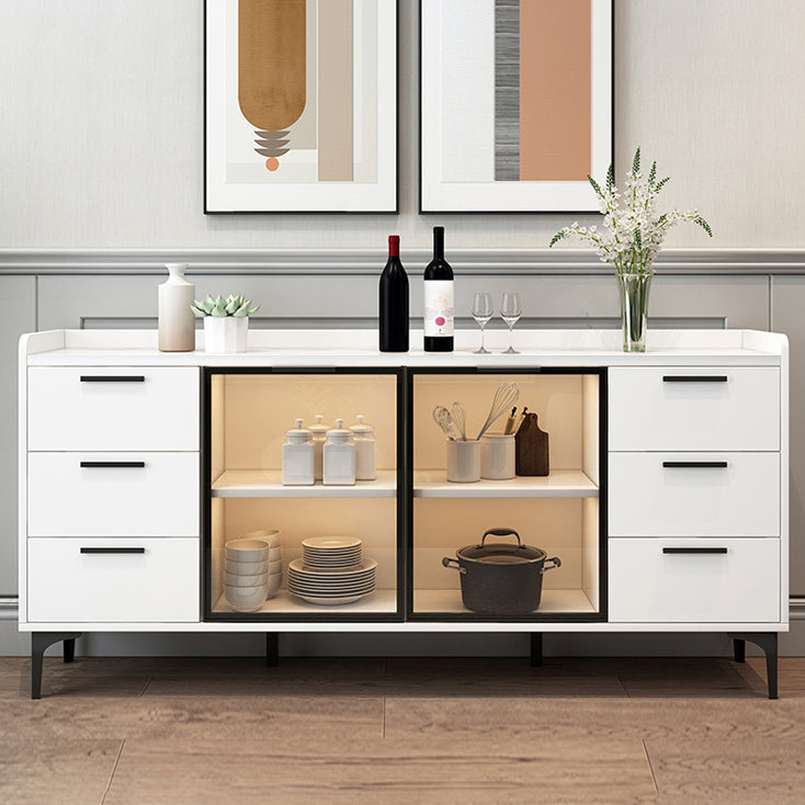 Modern Style Glass Doors Buffet Sideboard Engineered Wood Credenza