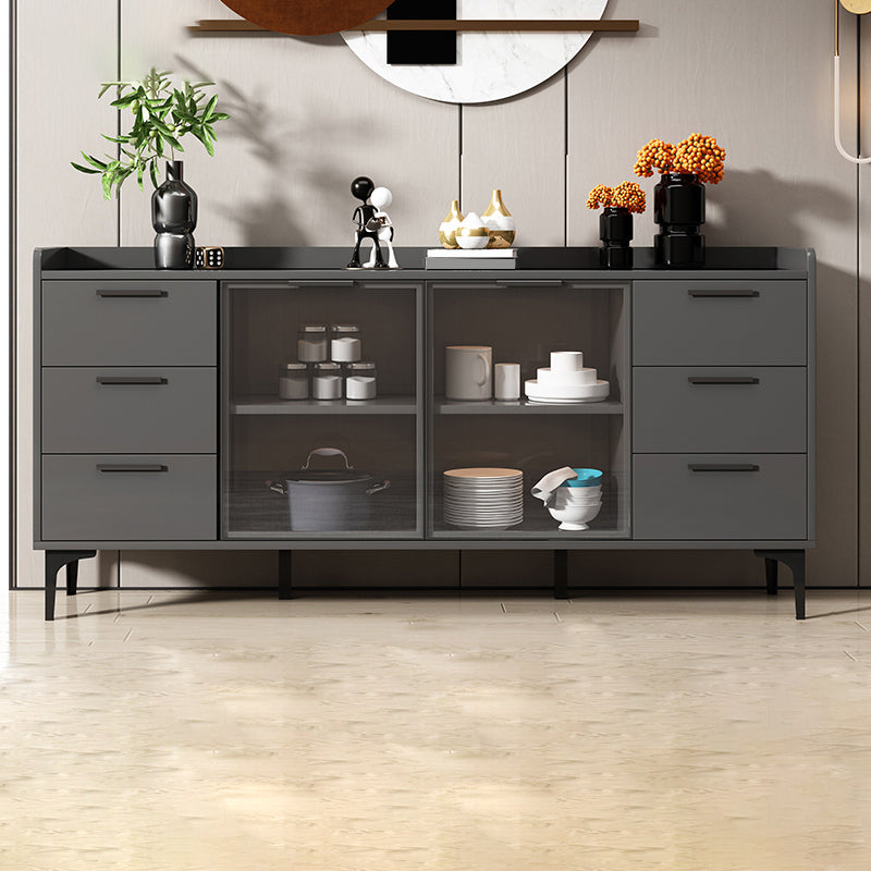 Modern Style Glass Doors Buffet Sideboard Engineered Wood Credenza