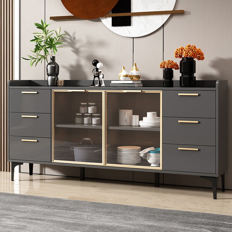 Modern Style Glass Doors Buffet Sideboard Engineered Wood Credenza