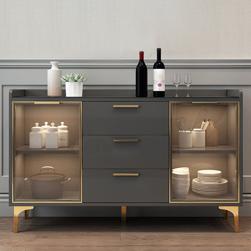 Modern Style Glass Doors Buffet Sideboard Engineered Wood Credenza