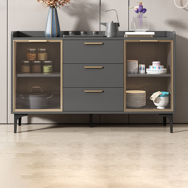 Modern Style Glass Doors Buffet Sideboard Engineered Wood Credenza