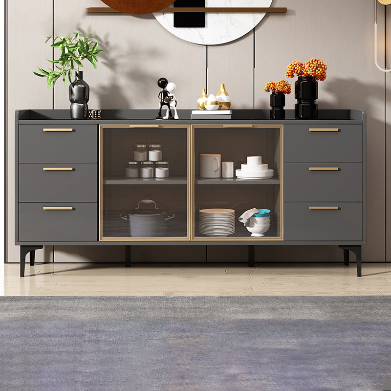 Modern Style Glass Doors Buffet Sideboard Engineered Wood Credenza