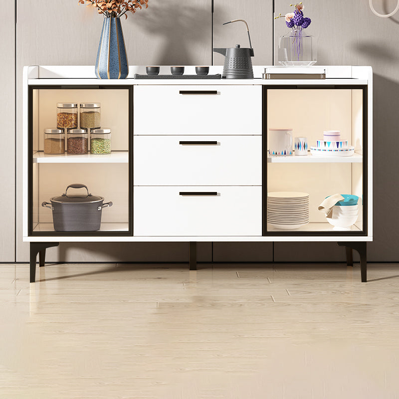 Modern Style Glass Doors Buffet Sideboard Engineered Wood Credenza