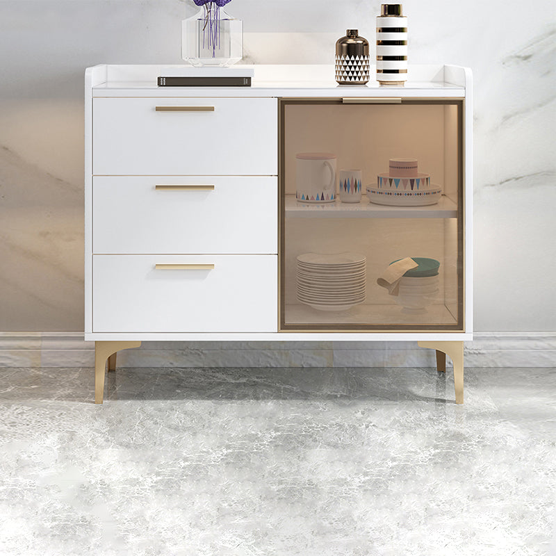 Modern Style Glass Doors Buffet Sideboard Engineered Wood Credenza