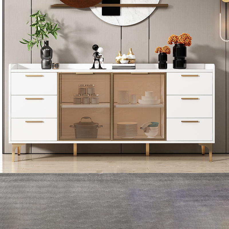 Modern Style Glass Doors Buffet Sideboard Engineered Wood Credenza