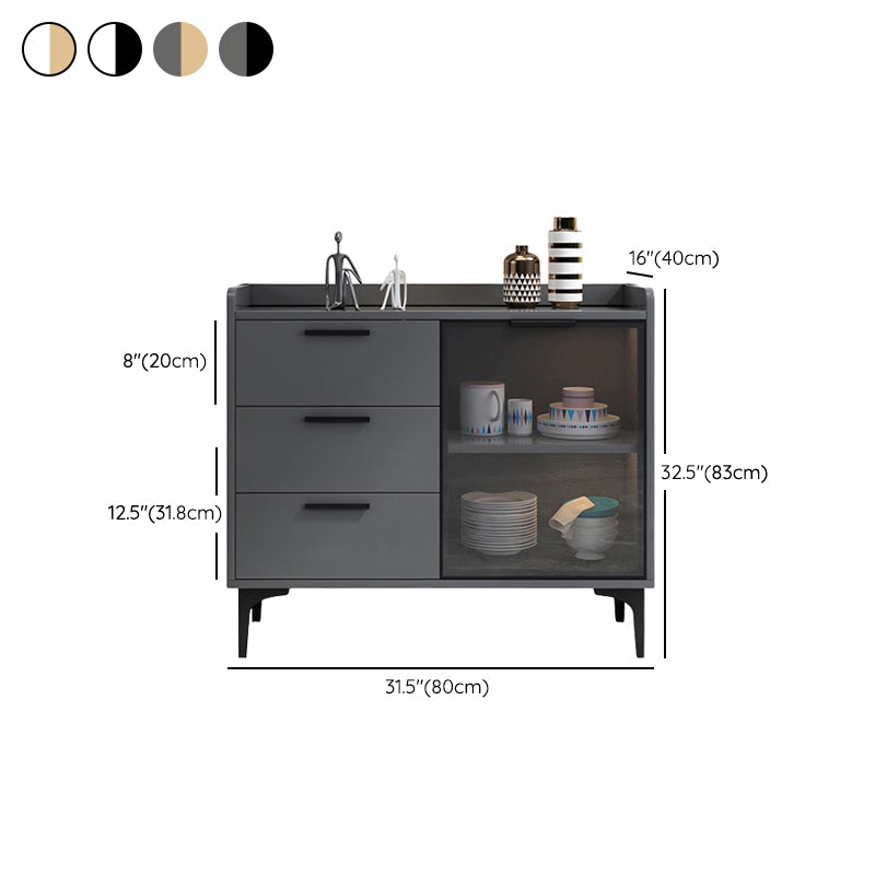 Modern Style Glass Doors Buffet Sideboard Engineered Wood Credenza