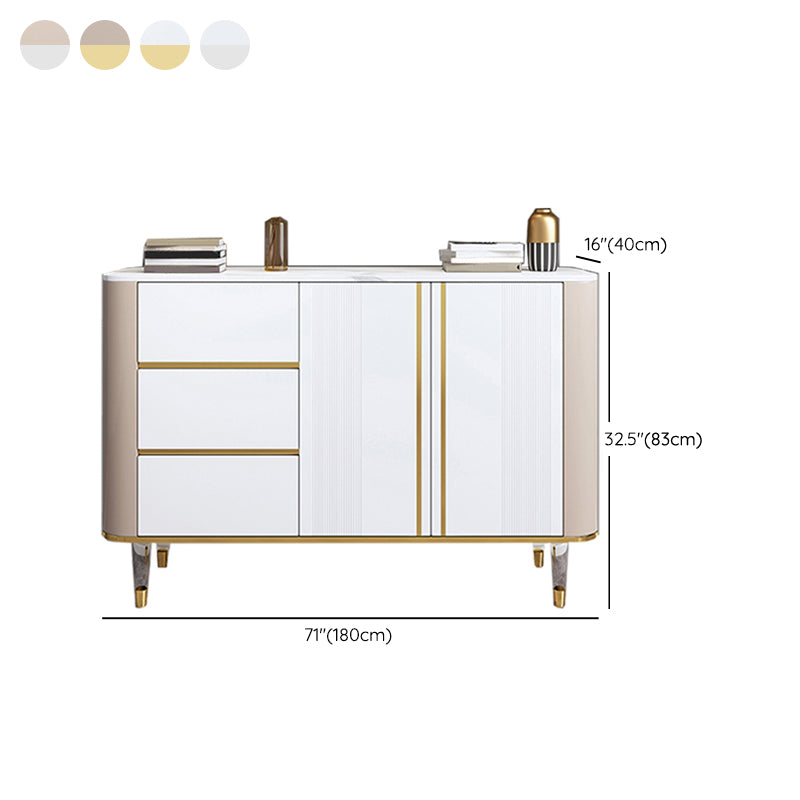 Glam Style Stone Buffet Stand Engineered Wood Buffet Sideboard with 3-Drawer