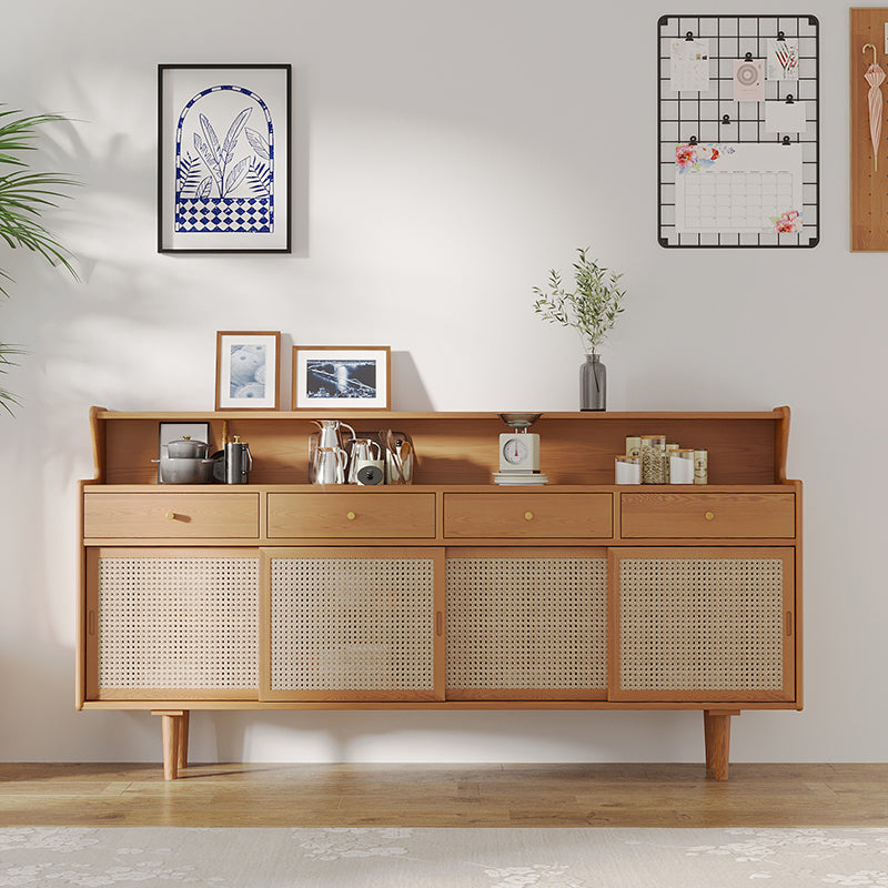 Brown Glass Doors Contemporary Sideboard Solid Wood Buffet Table for Living Room