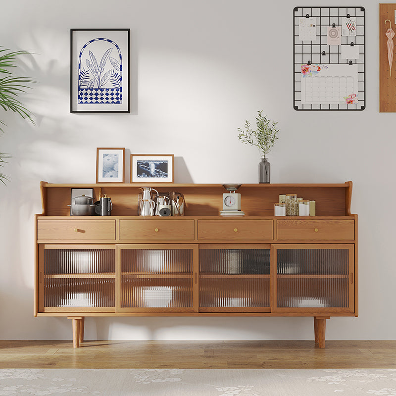 Brown Glass Doors Contemporary Sideboard Solid Wood Buffet Table for Living Room