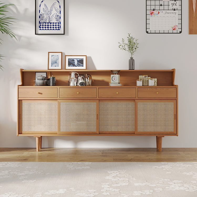 Brown Glass Doors Contemporary Sideboard Solid Wood Buffet Table for Living Room