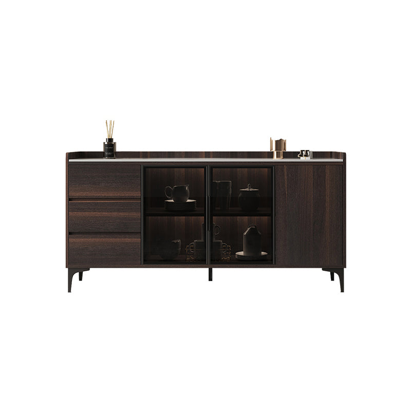 Contemporary Solid Wooden Buffet Sideboard Dining Room Credenza with LED Lights