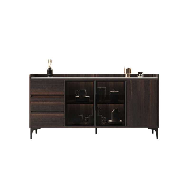 Contemporary Solid Wooden Buffet Sideboard Dining Room Credenza with LED Lights