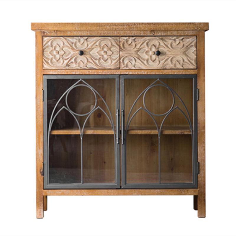 Solid Wood Curio Cabinet Traditional Glass Doors Display Stand