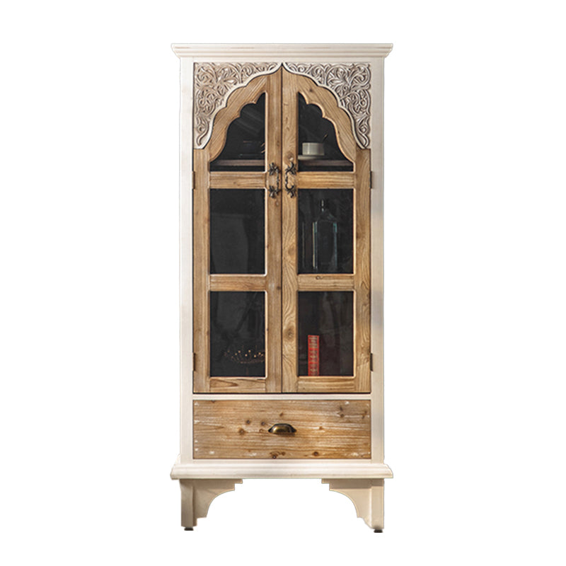 Solid Wood Curio Cabinet Traditional Glass Doors Display Stand