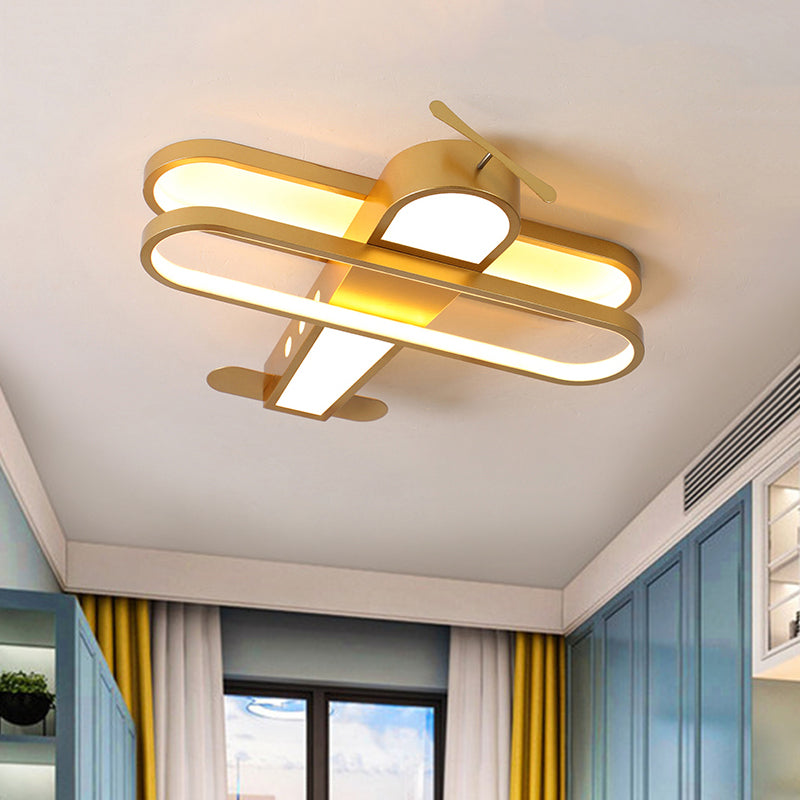 Helikopter Kinder-Schlafzimmer LED Flush Light Kinder Alu-Deckenflushmount Armatur in Gold, Warm/Weißes Licht