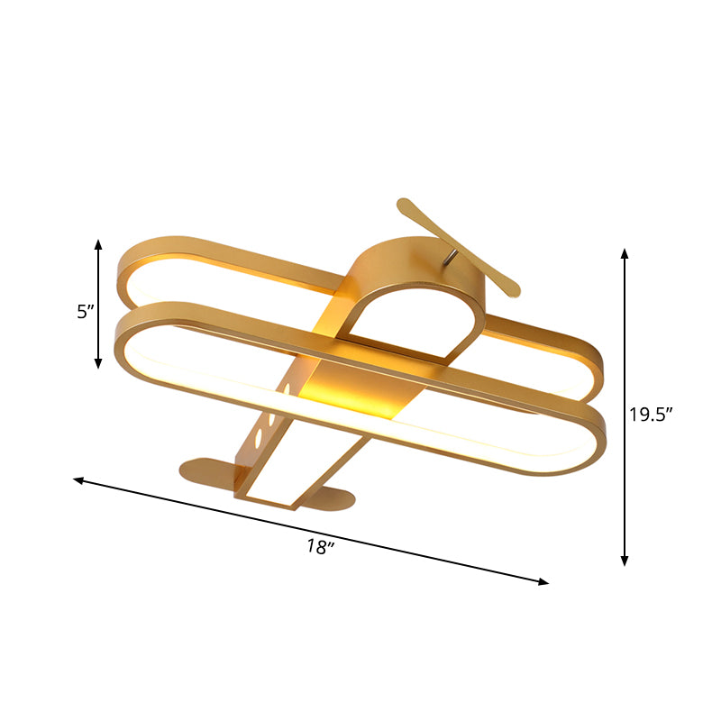 Plafonnier LED en forme d'hélicoptère pour chambre d'enfant, luminaire de plafond en aluminium pour enfants, couleur or, lumière blanche chaude/chaud