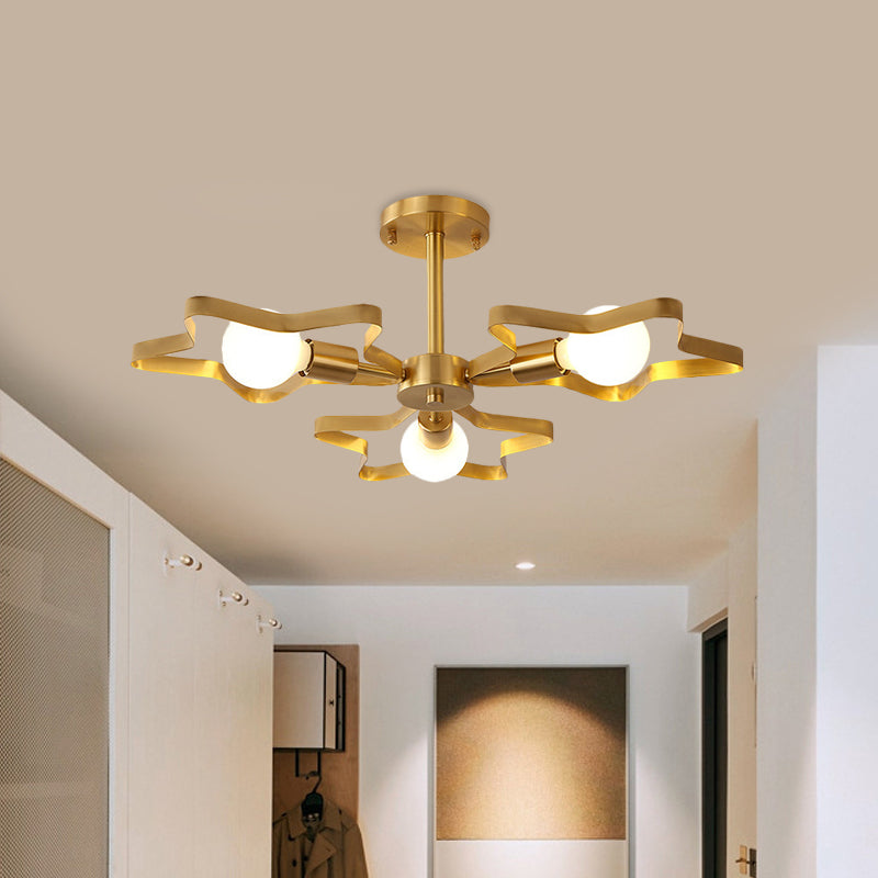 Kid 3/4/5-Head Semi Flush Ceiling Light Gold Pentagram Flushmount Light with Metal Frame