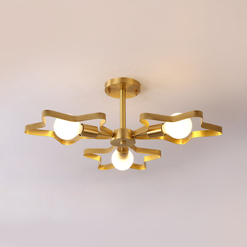 Kid 3/4/5-Head Semi Flush Ceiling Light Gold Pentagram Flushmount Light with Metal Frame