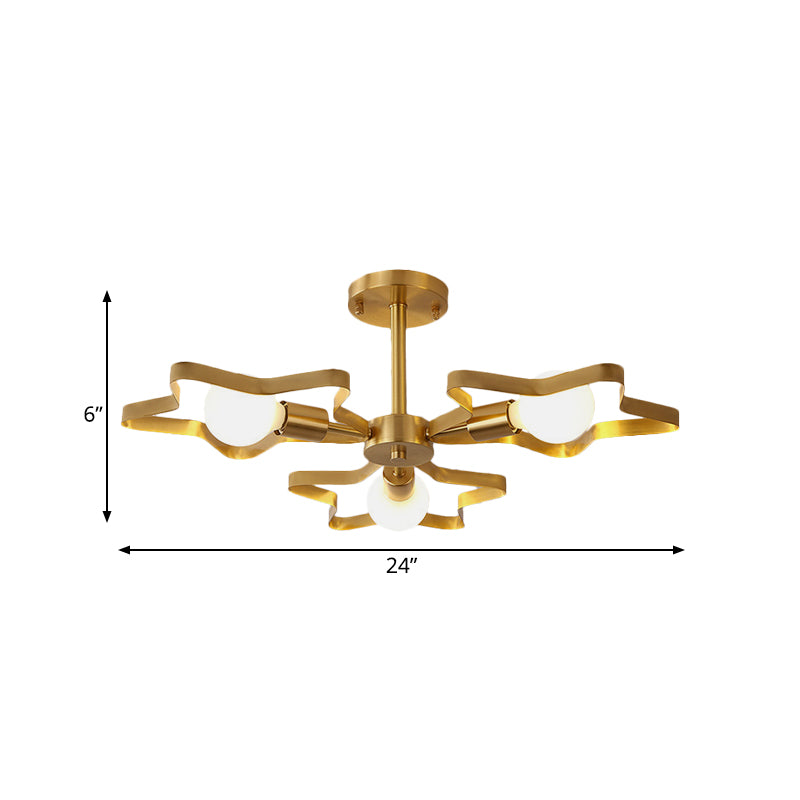 Kid 3/4/5-Head Semi Flush Ceiling Light Gold Pentagram Flushmount Light with Metal Frame