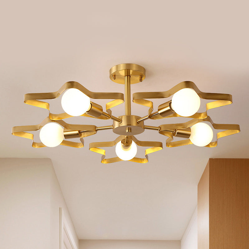 Kid 3/4/5 cabezas Semi Flush Techo Luz de oro Pentagrama Pentagrama Flushmount Luz con marco de metal