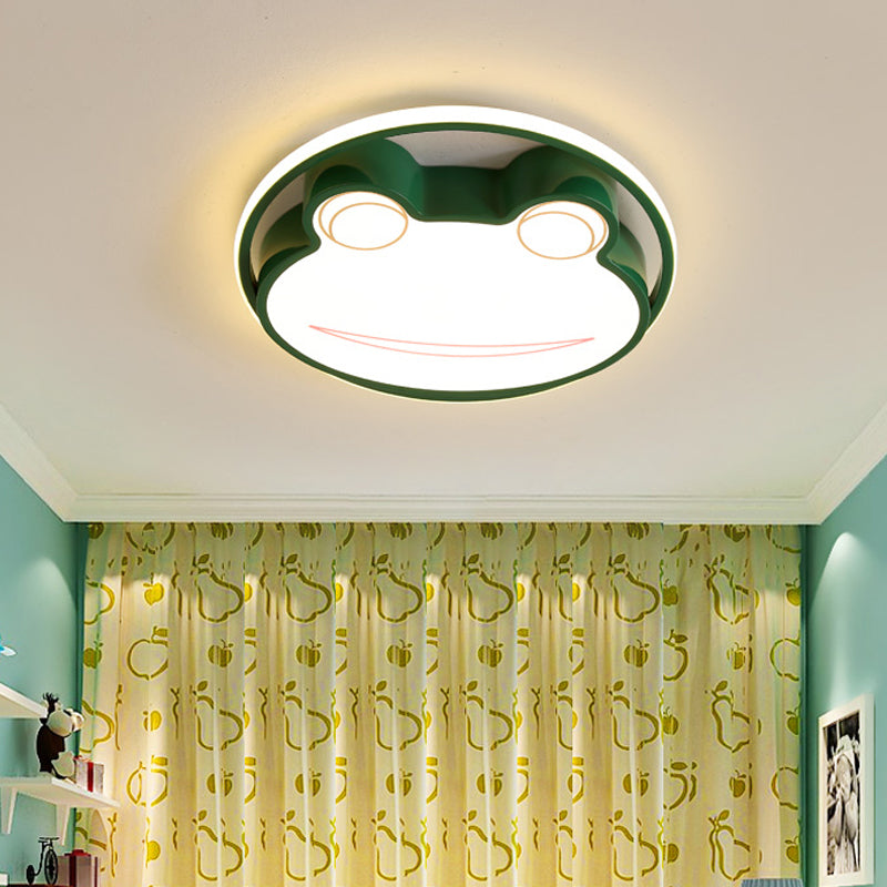 Cartoon Frog Thin Flush Mount Acrylic Nursery LED Ceiling Flushmount Ceiling Lamp in Green, Warm/White Light