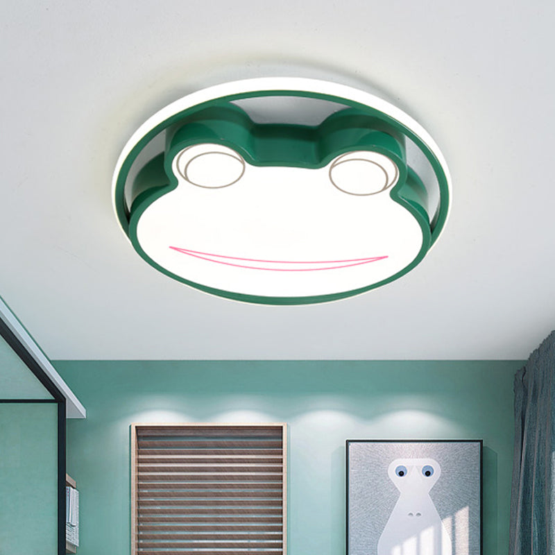 Caricature Frog Thin Flush Mount Acrylique Nursery LED Ceiling Flushmount Ceiling Lamp in Green, Warm / White Light