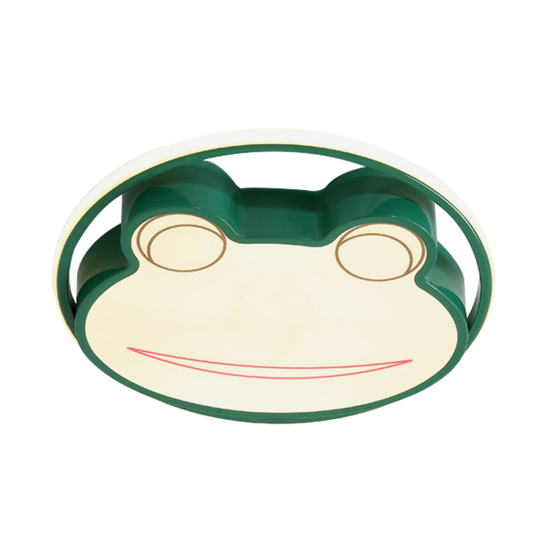 Cartoon Frog Thin Flush Mount Acrylic Nursery LED Ceiling Flushmount Ceiling Lamp in Green, Warm/White Light