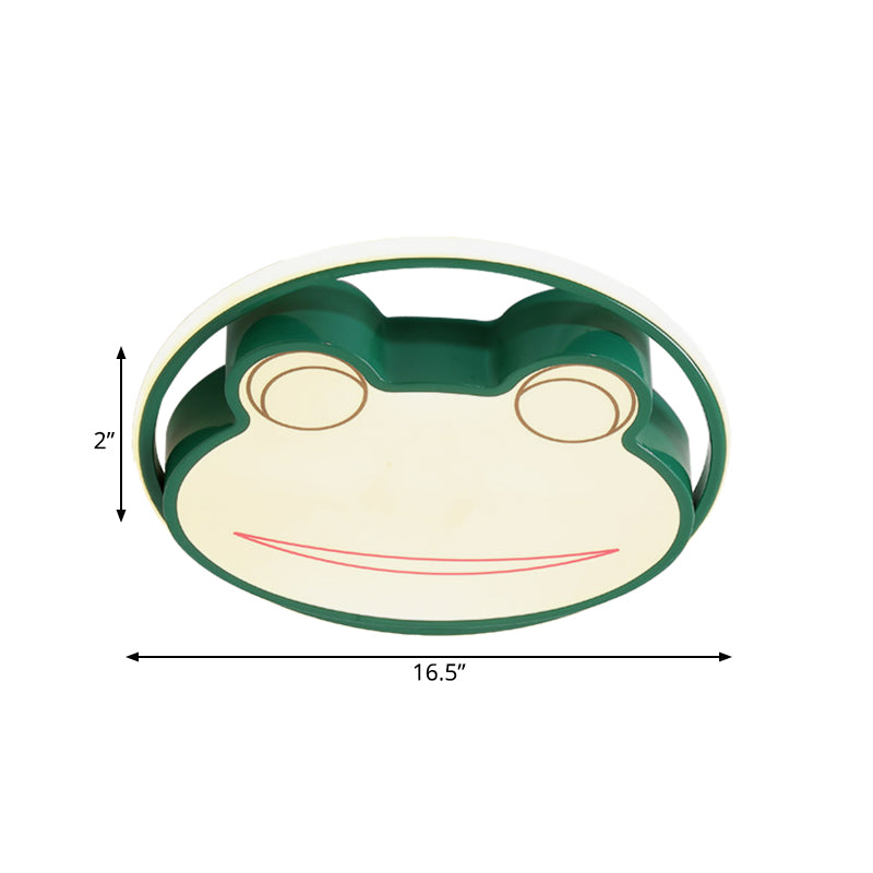 Caricature Frog Thin Flush Mount Acrylique Nursery LED Ceiling Flushmount Ceiling Lamp in Green, Warm / White Light