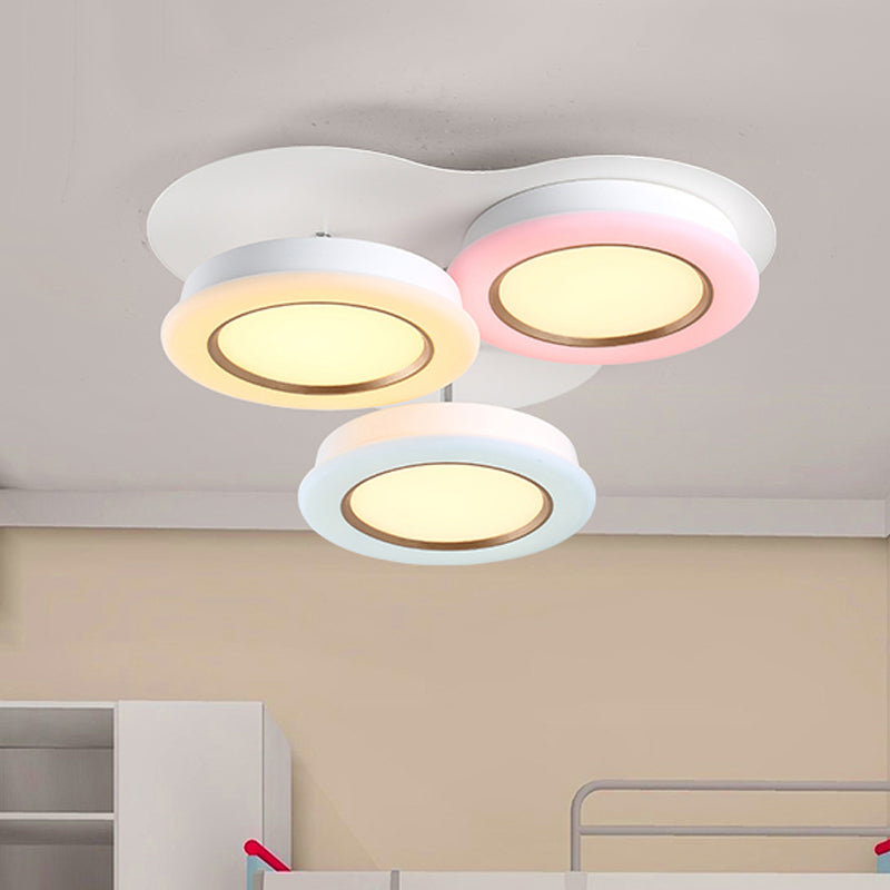 Bean Kids Room Ceiling Lamp Acrylic 3 Lights Macaron Style LED Flush Mount Light Fixture in Warm/White Light