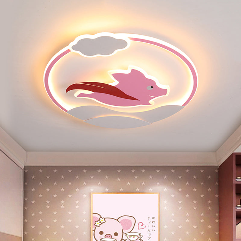 Super Pig Lampada da incasso ultrasottile Cartoon Alluminio Rosa LED Vicino al soffitto Apparecchio di illuminazione a luce calda/bianca