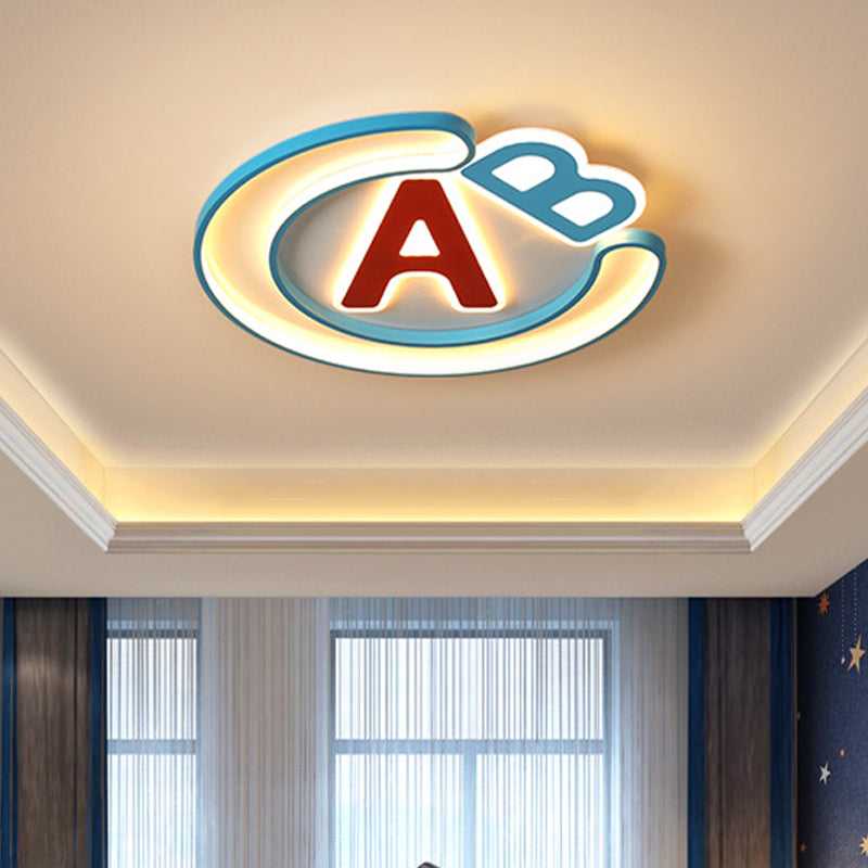 English Letter Super Thin Ceiling Flush Kids Acrylic Bedroom LED Flush Mount Lighting in Blue, Warm/White Light