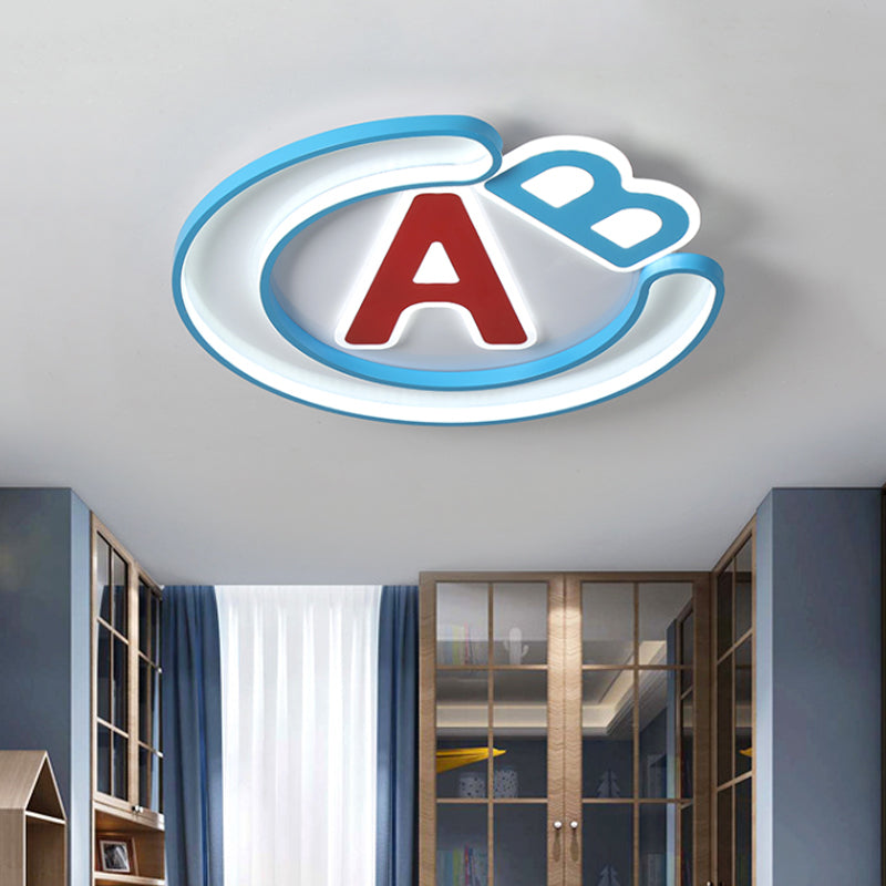 English Letter Super Thin Ceiling Flush Kids Acrylic Bedroom LED Flush Mount Lighting in Blue, Warm/White Light