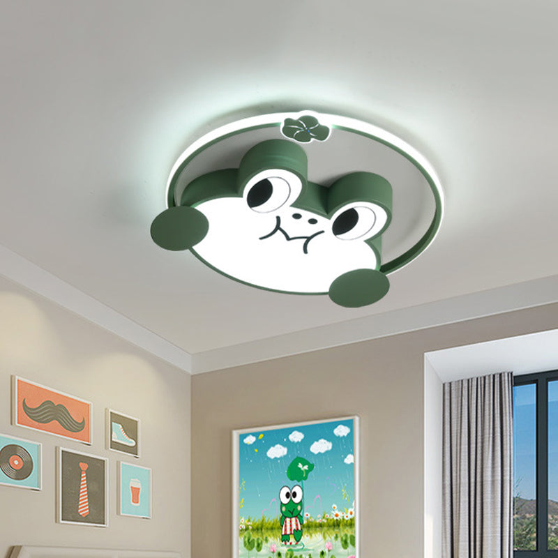 Frog Kindergarten LED Flush Light Acrilico Cartoon Flushmount Soffitto Fixture in Verde