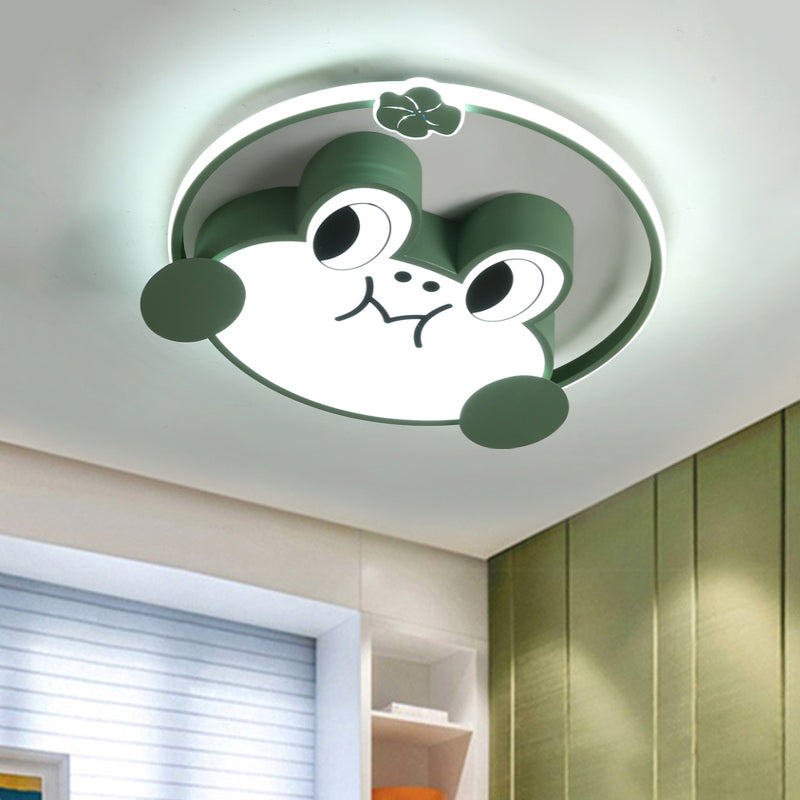 Frog Kindergarten LED Flush Light Acrylic Cartoon Flushmount Ceiling Fixture in Green