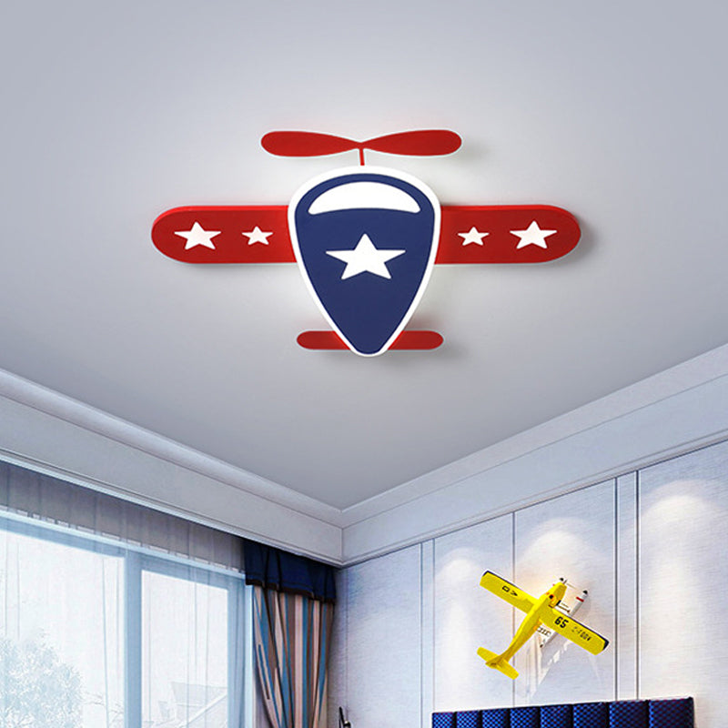 Aircraft Extra Thin Acrylic Ceiling Flush Cartoon Red LED Flush Mount Light Fixture in Red, Warm/White Light