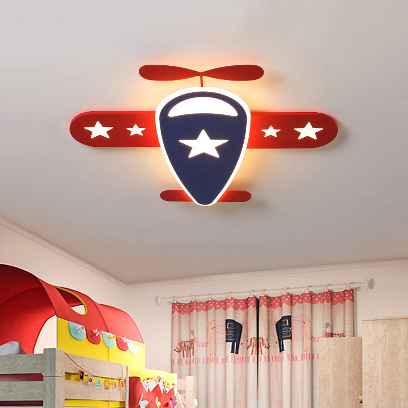 Aircraft Extra Thin Acrylic Ceiling Flush Cartoon Red LED Flush Mount Light Fixture in Red, Warm/White Light