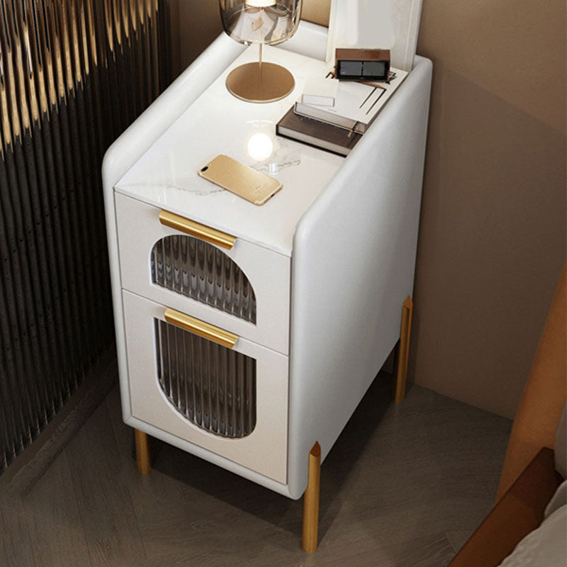 Mid Century Modern Stone Bedside Cabinet with 2 Drawers for Bedroom