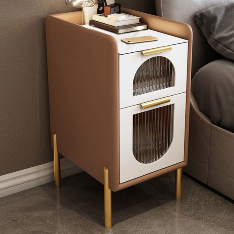 Mid Century Modern Stone Bedside Cabinet with 2 Drawers for Bedroom