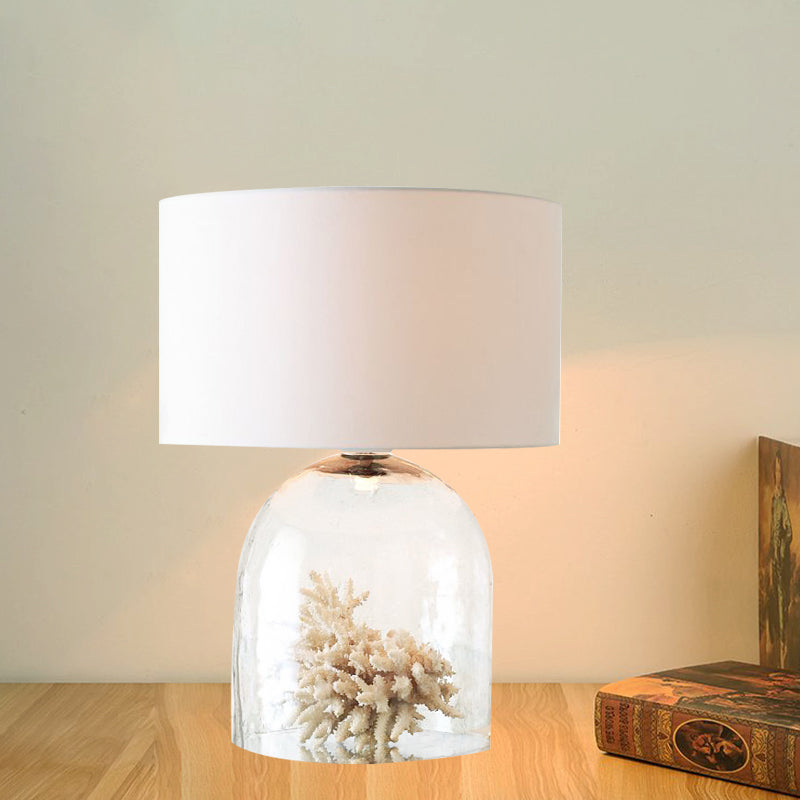 Bell Bedroom Night Lamp Countryside Clear Glass 1-Light White Fabric Nightstand Light