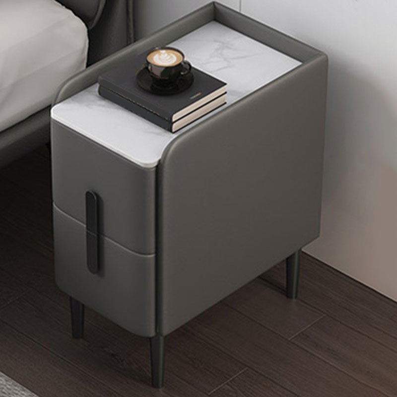 Contemporary Stone Bedside Cabinet with 2 Pine Drawers for Bedroom