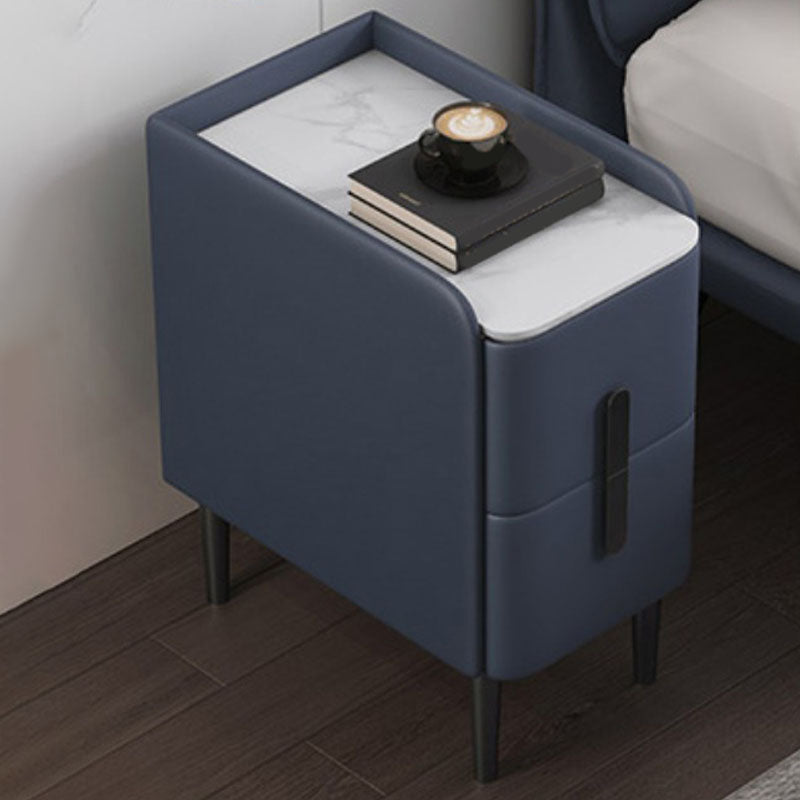 Contemporary Stone Bedside Cabinet with 2 Pine Drawers for Bedroom