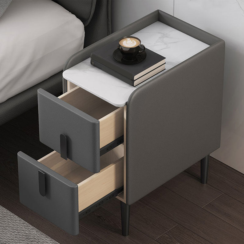 Contemporary Stone Bedside Cabinet with 2 Pine Drawers for Bedroom