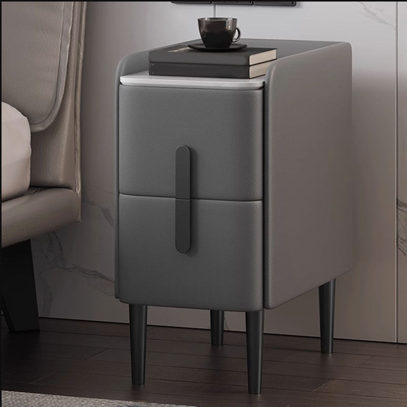 Contemporary Stone Bedside Cabinet with 2 Pine Drawers for Bedroom