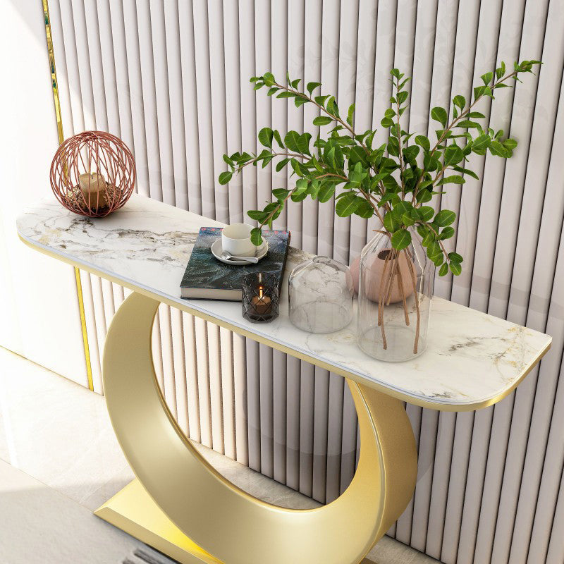 Rectangle Shape Contemporary Console Table Stone Accent Table