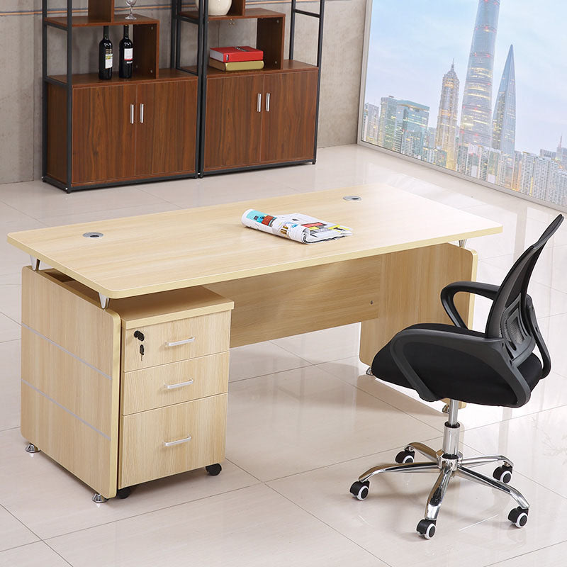 Modern Rectangular Shaped Natural Office Desk Wooden without Drawers