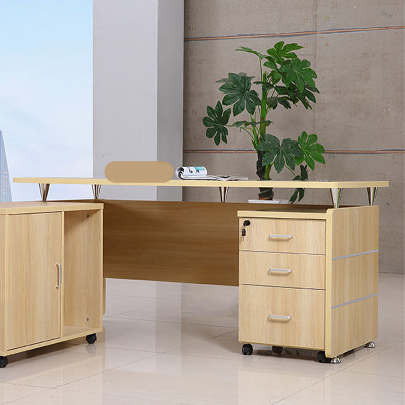 Modern Rectangular Shaped Natural Office Desk Wooden without Drawers