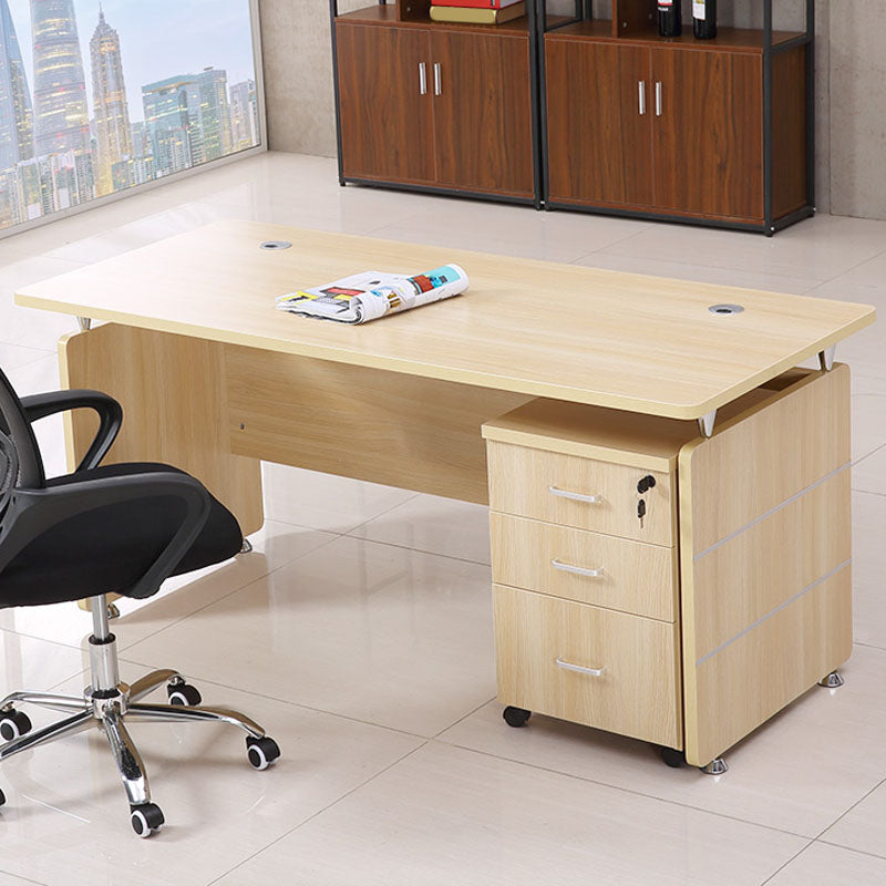 Modern Rectangular Shaped Natural Office Desk Wooden without Drawers