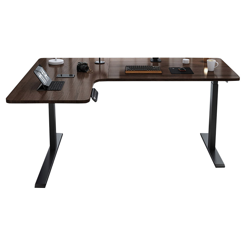 Adjustable Height Brown Computer Desk L-Shape Writing Desk for Home